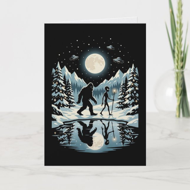 Tarjeta de Navidad de Bigfoot Alien (Anverso)