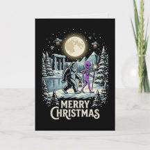 Tarjeta de Navidad de Bigfoot Alien OVNI Pirámide
