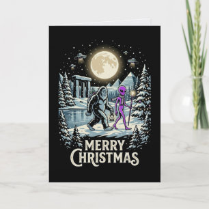Tarjeta de Navidad de Bigfoot Alien OVNI Pirámide 