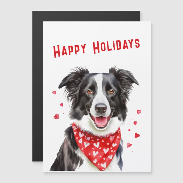 Tarjeta de Navidad de Border Collie con Bandana Ro (Anverso/Reverso)