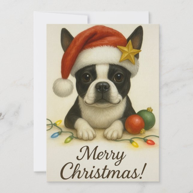 Tarjeta de Navidad de Boston Terrier (Anverso)