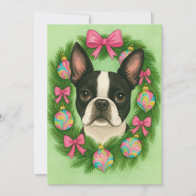 Tarjeta de Navidad de Boston Terrier (Anverso)