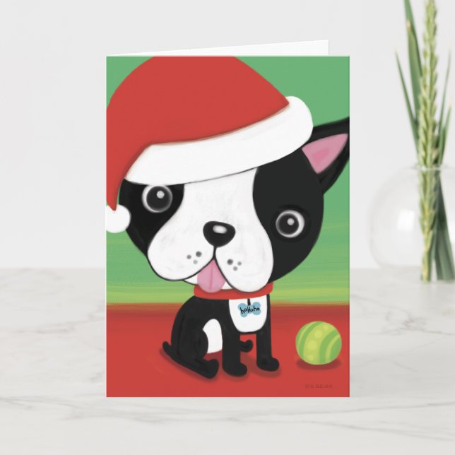 Tarjeta de Navidad de Boston Terrier (Anverso)