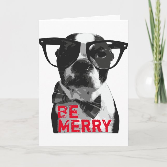 Tarjeta de Navidad de Boston Terrier del (Anverso)