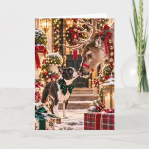 Tarjeta de Navidad de Boston Terrier Reno