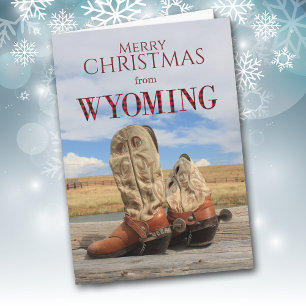 Tarjeta de Navidad de bota de vaquero de Wyoming