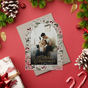Tarjeta de Navidad de Botánica Arco Foto Feliz Nav
