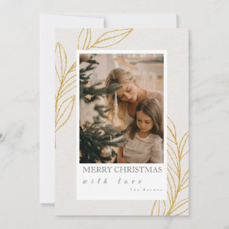Tarjeta de Navidad de Botánica Elegante con Dorado