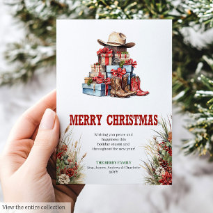 Tarjeta de Navidad de botas de vaquero rústica