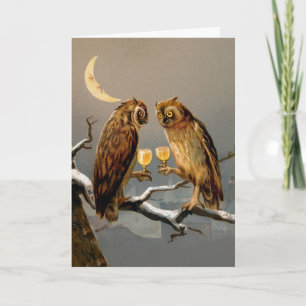 Tarjeta de Navidad de Búhos Victorianos Antiguos