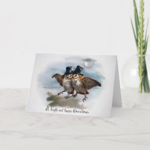 Tarjeta de Navidad de Búhos Victorianos Antiguos