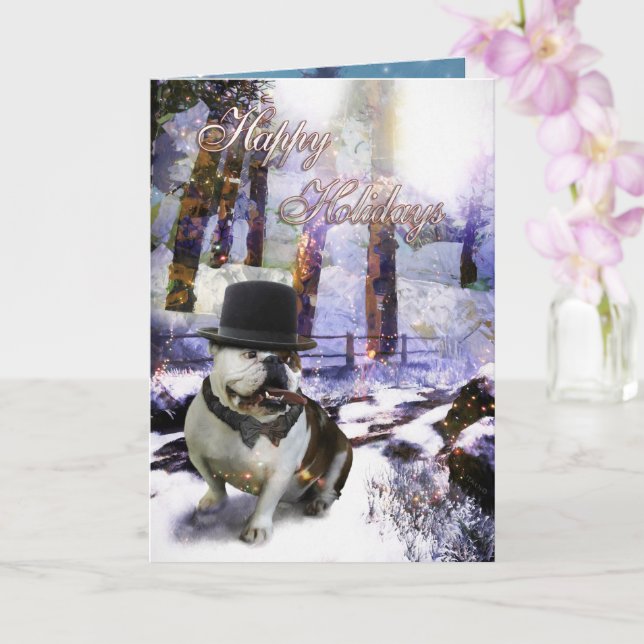 Tarjeta de Navidad de Bulldog "FELICES FIESTAS" (Orquídea)