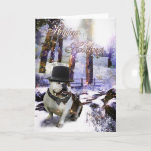 Tarjeta de Navidad de Bulldog "FELICES FIESTAS"