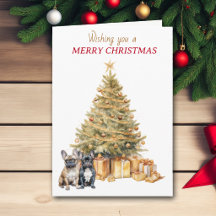 Tarjeta de Navidad de Bulldogs Franceses del Árbol