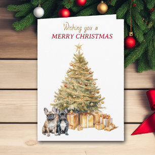 Tarjeta de Navidad de Bulldogs Franceses del Árbol