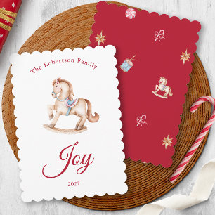 Tarjeta de Navidad de Caballo de Madera Vintage