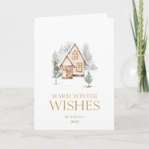 Tarjeta de Navidad de Cabaña de Invierno Cálido