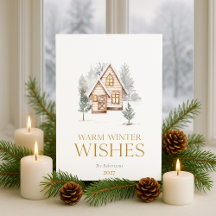 Tarjeta de Navidad de Cabaña Deseos de Invierno Cá