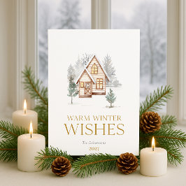 Tarjeta de Navidad de Cabaña Deseos de Invierno Cá