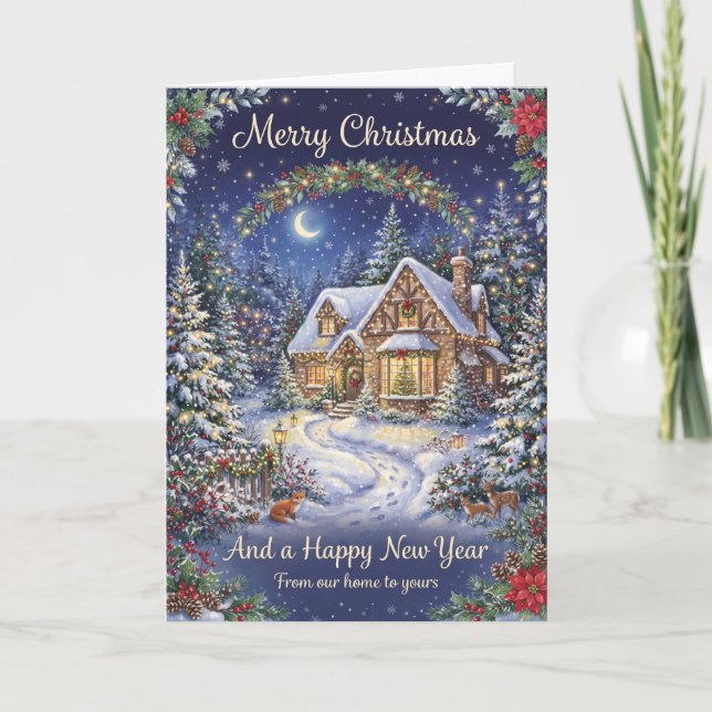 Tarjeta de Navidad de Cabaña Nevada (Anverso)
