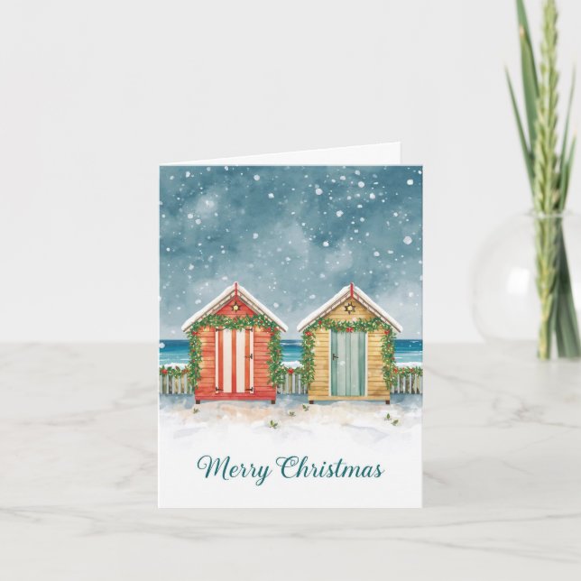 Tarjeta de Navidad de Cabañas de Playa (Anverso)