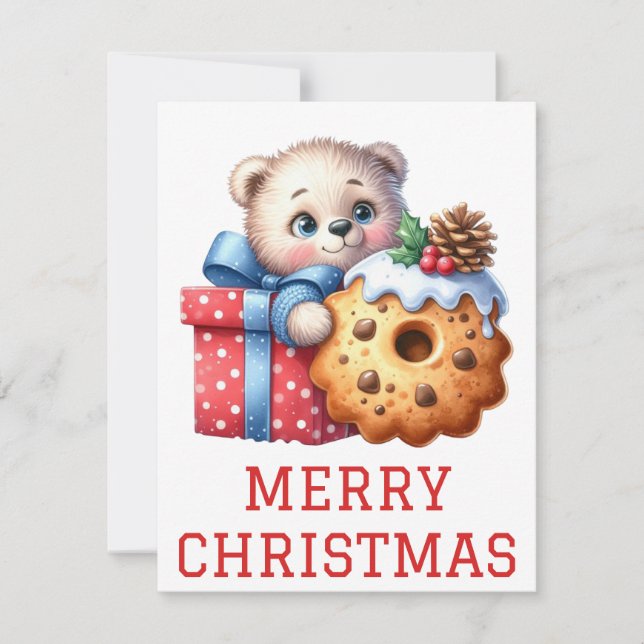 Tarjeta de Navidad de Cachorro de Oso Adorable (Anverso)