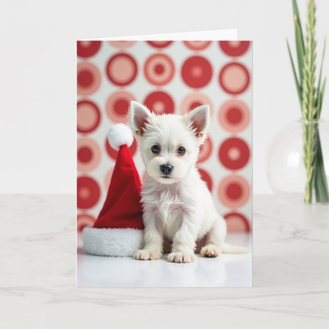 Tarjeta de Navidad de Cachorro Encantador (Anverso)