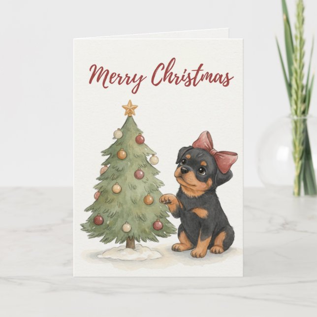 Tarjeta de Navidad de cachorro Rottweiler lindo (Anverso)