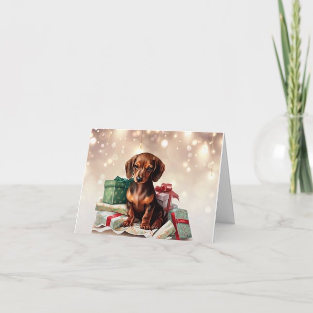 Tarjeta de Navidad de cachorro salchicha (Anverso)
