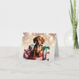 Tarjeta de Navidad de cachorro salchicha