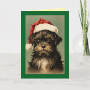 Tarjeta de Navidad de cachorro vintage con sombrer