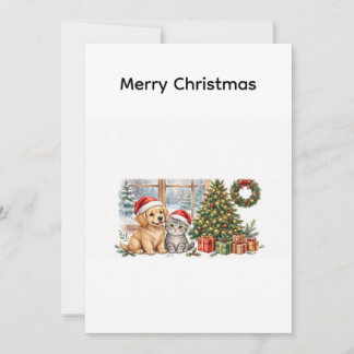 Tarjeta de Navidad de Cachorro y Gatito Adorable