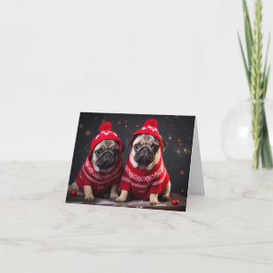 Tarjeta de Navidad de Cachorros Pug