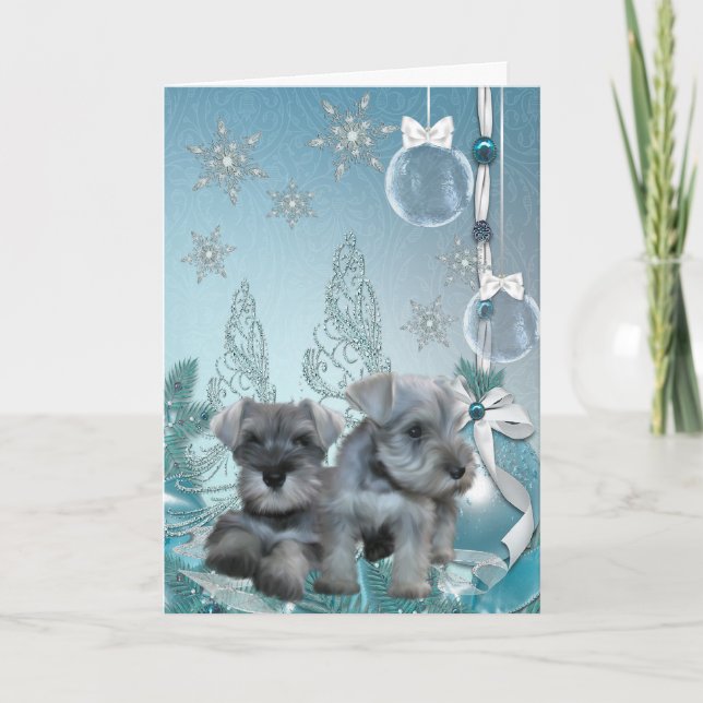 Tarjeta de Navidad de Cachorros Schnauzer (Anverso)