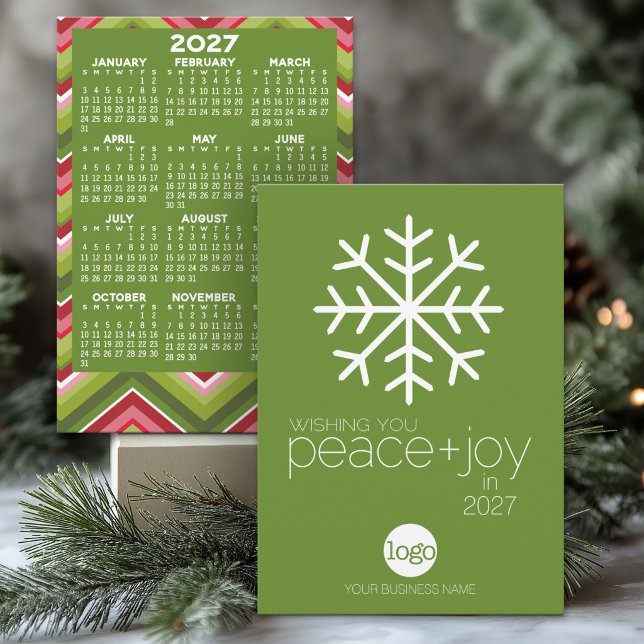 Tarjeta de Navidad de calendario 2024, logotipo de (Business Holiday Card with 2027 Calendar - Can Include Corporate Logo)