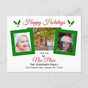 Tarjeta de Navidad de cambio de dirección, acebo y
