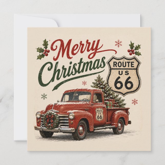 Tarjeta de Navidad de Camión Retro Ruta 66 (Anverso)