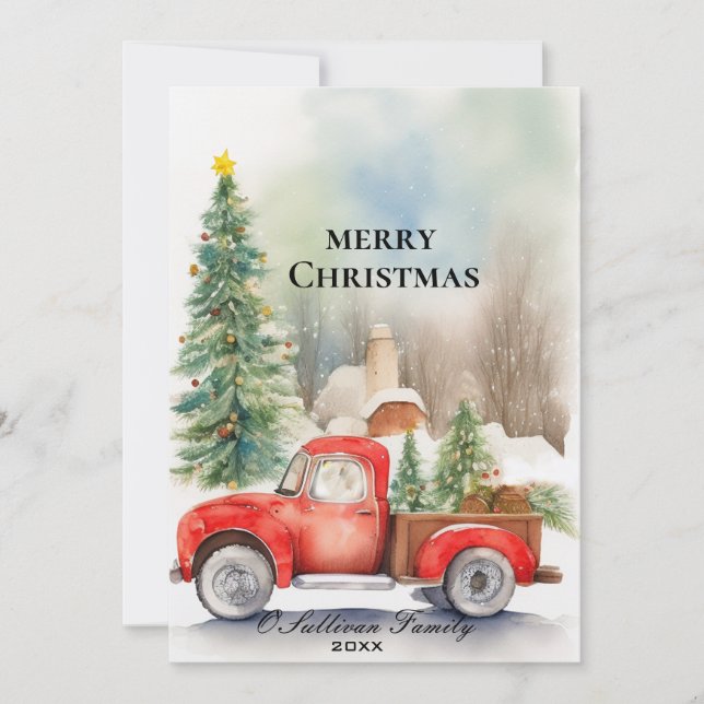 Tarjeta de Navidad de Camión Rojo Rústico - Elegan (Anverso)
