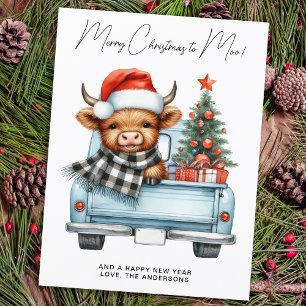 Tarjeta de Navidad de Camión Vintage con Vaca de l