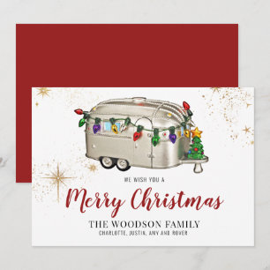 Tarjeta de Navidad de Campamento Retro Vintage Roj