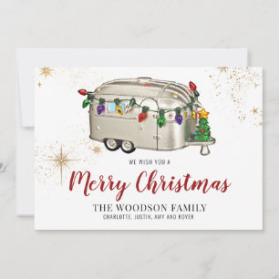 Tarjeta de Navidad de Campamento Retro Vintage Roj