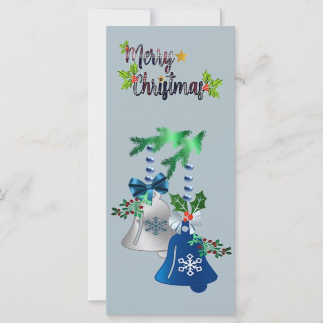 Tarjeta de Navidad de Campanas Azules y Plateadas (Anverso)
