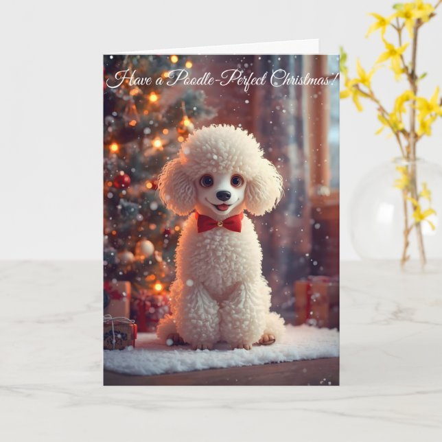 Tarjeta de Navidad de Caniche (flor amarilla)