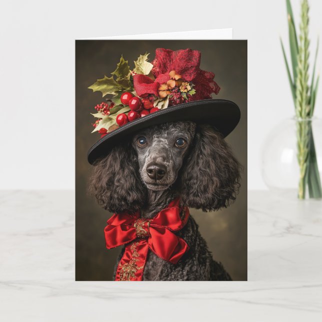 Tarjeta de Navidad de Caniche Elegante Perro Victo (Anverso)