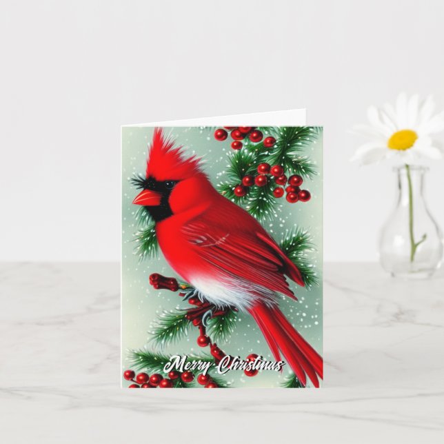 Tarjeta de Navidad de cardenal rojo (Planta pequeña)