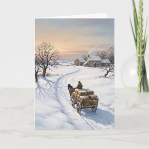 Tarjeta de Navidad de Carro de Caballo de Invierno