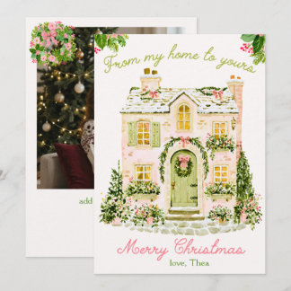 Tarjeta de Navidad de Casa de Acuarela Rosa