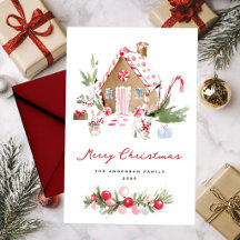 Tarjeta de Navidad de Casa de Jengibre en Acuarela