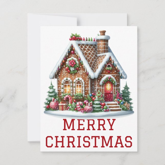 Tarjeta de Navidad de Casa de Pan de Jengibre (Anverso)