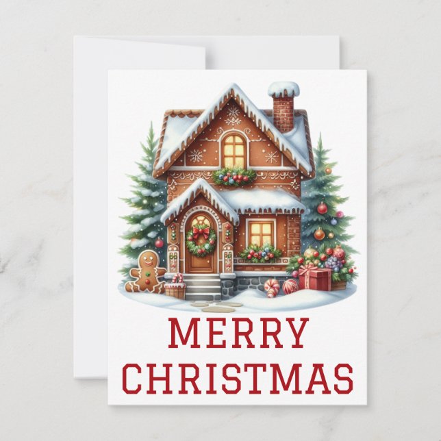 Tarjeta de Navidad de Casa de Pan de Jengibre (Anverso)